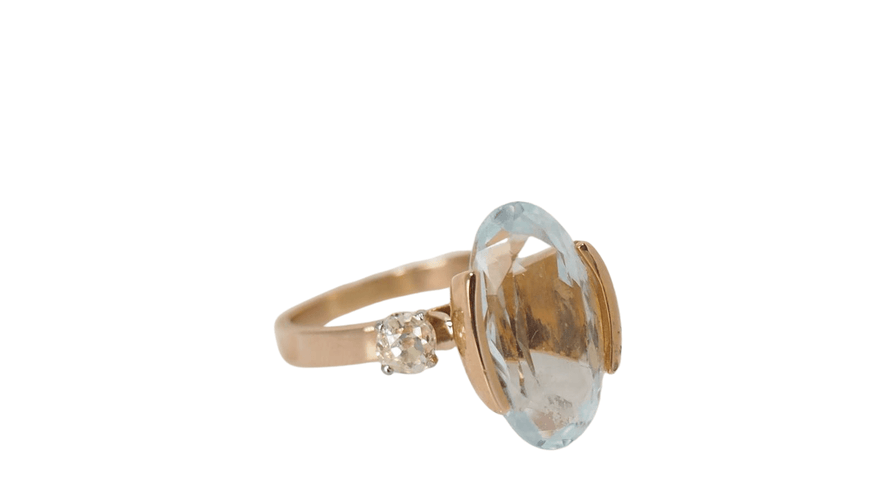 Bague 55.5 Bague vintage en or jaune, aigue marine et diamants 58 Facettes 30670