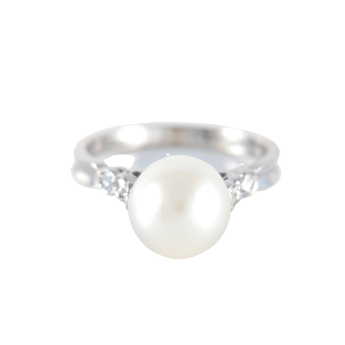 Bague 52 BAGUE OR GRIS PERLE BLANCHE ENTOURAGE DIAMANTS 58 Facettes LP 918