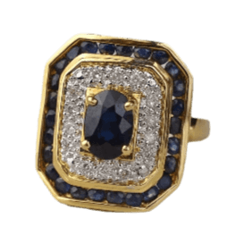 Bague Bague octogonale 2 ors, Saphirs, Diamants 58 Facettes Ref1885