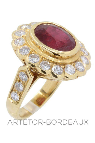 Bague 50 Bague rubis entourage diamants 58 Facettes 5471
