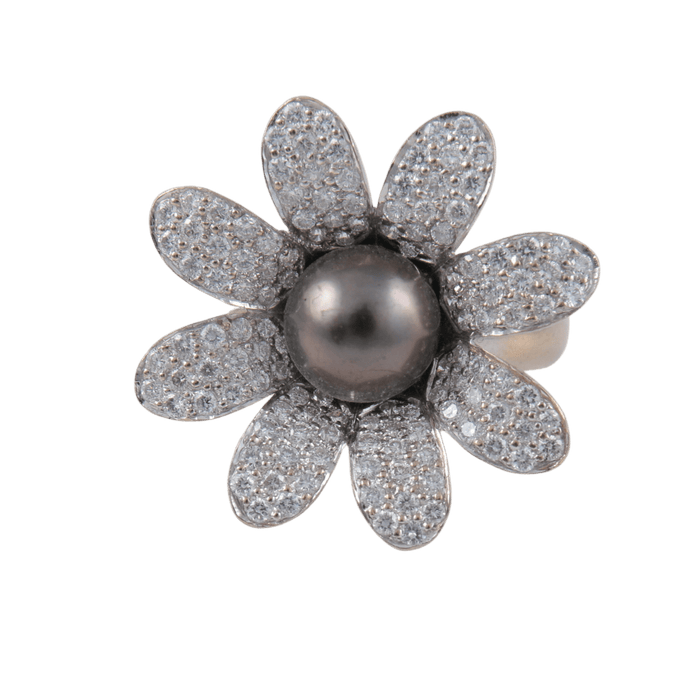 Bague 53 Bague Fleur Perle de Tahiti Diamants 58 Facettes 1