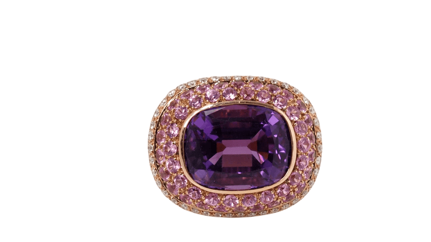 Bague Bague or jaune améthyste diamants tourmalines roses 58 Facettes 31045