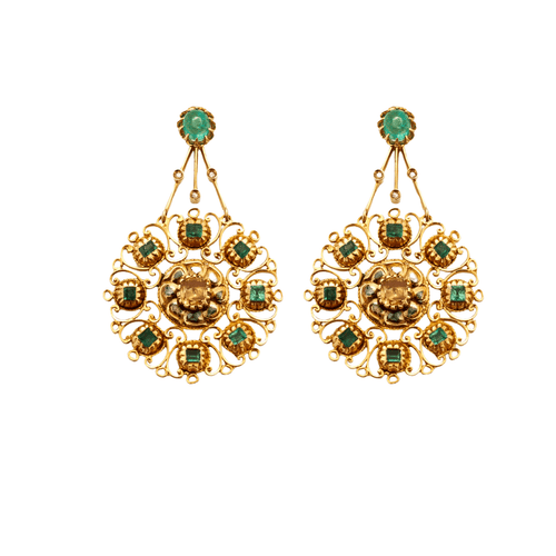 Boucles d'oreilles Pendants d'oreilles Rosaces Emeraudes Diamants 58 Facettes