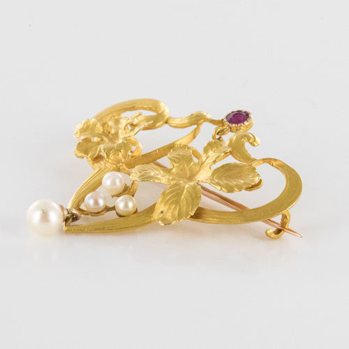 Broche Broche art nouveau rubis perles 58 Facettes 18-016A
