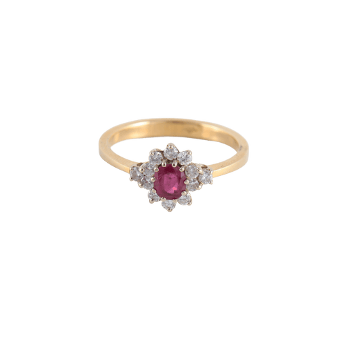 Bague 53 Bague Marguerite Rubis et 12 Diamants 58 Facettes FM63