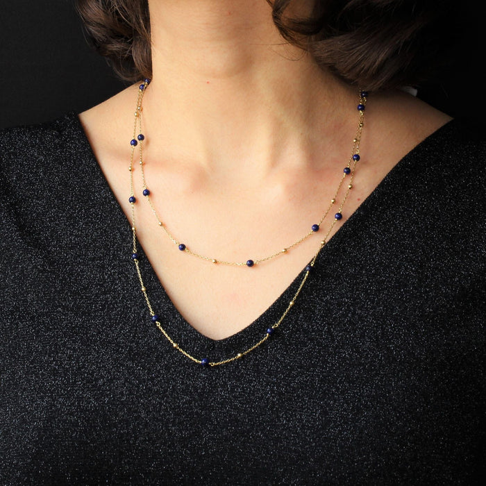 Collier Sautoir en or et perles de lapis lazuli 58 Facettes 21-040