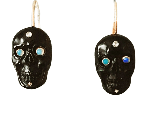 Boucles d'oreilles BOUCLES D'OREILLES  "MOMENTO MORI" agate noires 58 Facettes R 484/614/or 1.0