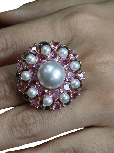 Bague 54 Bague de cocktail Perles Saphirs de couleur 58 Facettes 2976