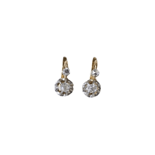 Boucles d'oreilles Dormeuses anciennes diamants 0.50 Ct 58 Facettes