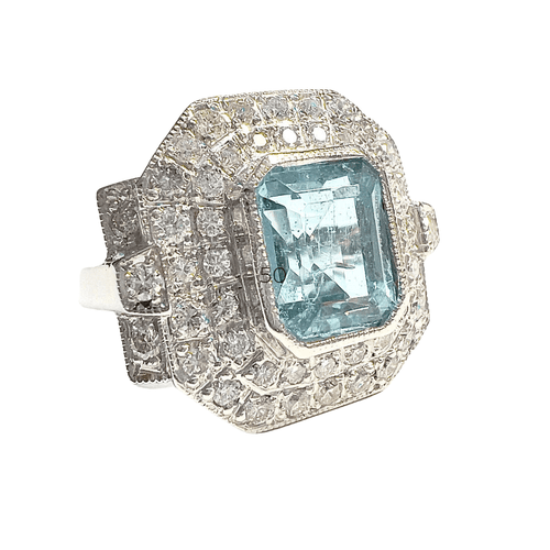 Bague 52.5 Bague Aigue-marine Diamants 58 Facettes