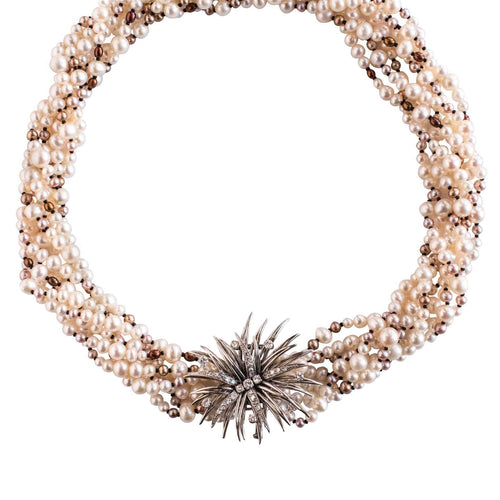 Collier Collier en perles fermoir broche diamants 58 Facettes 05-092-6829928