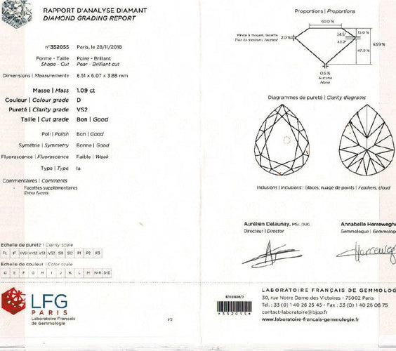 Collier Collier en or blanc diamant taille poire 1,09 carat. 58 Facettes 30493