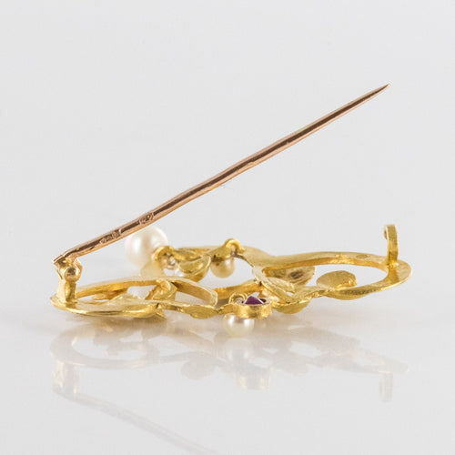 Broche Broche art nouveau rubis perles 58 Facettes 18-016A