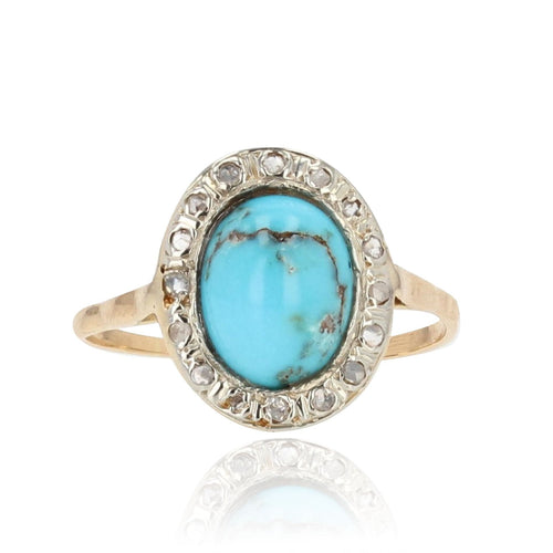 Bague 51 Bague ancienne ovale turquoise et diamants 58 Facettes 21-243-51