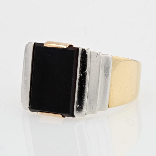 Bague 58 Chevalière art déco homme onyx platine et or 58 Facettes 21-211-58