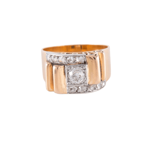 Bague 58.5 Bague Tank Platine Or jaune Diamants 58 Facettes HS20861