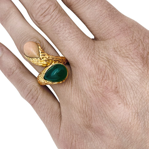 Bague 58 Bague Boucheron "Serpent Bohême" chrysoprase et corail 58 Facettes 29874