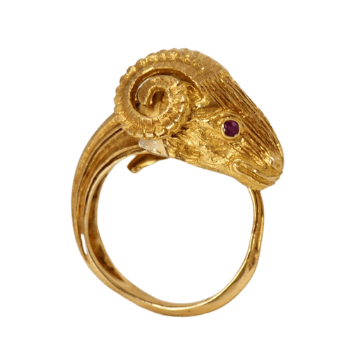 Bague Bague tête de bélier en or jaune et rubis 58 Facettes 31325