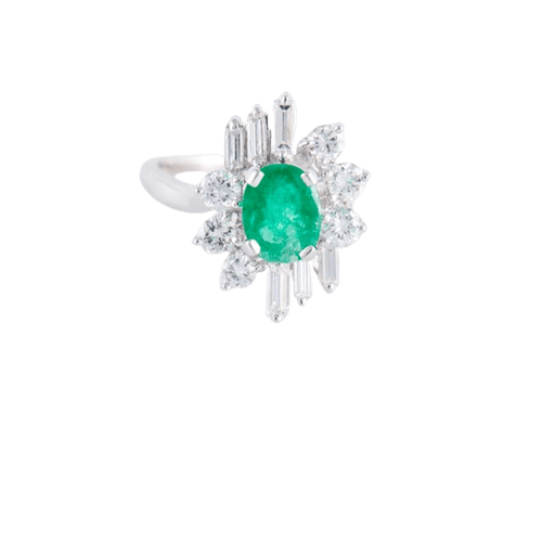 Bague Bague Marguerite Emeraude Diamants brillants & baguettes 58 Facettes 1