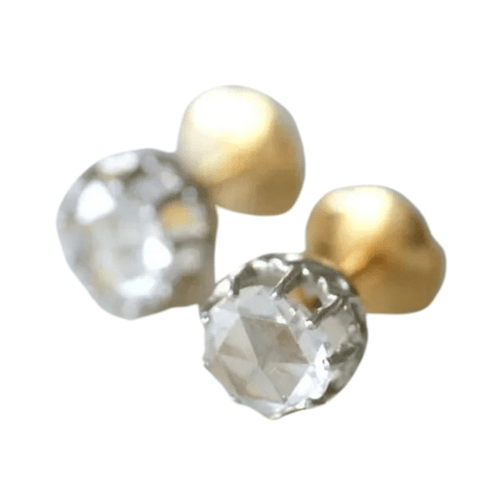 Boucles d'oreilles Clous en or jaune, diamants rose couronnée 58 Facettes