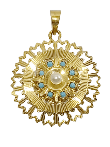 Pendentif Pendentif Or Turquoises Et Perle 58 Facettes 3096/1
